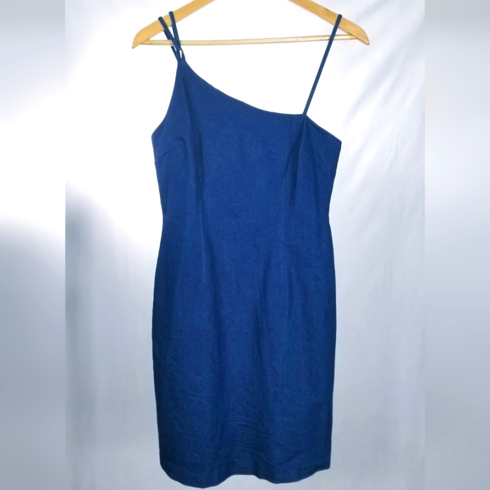 Vintage 90s Y2K Heart & Soul Blue Denim Asymmetrical Dress Size M